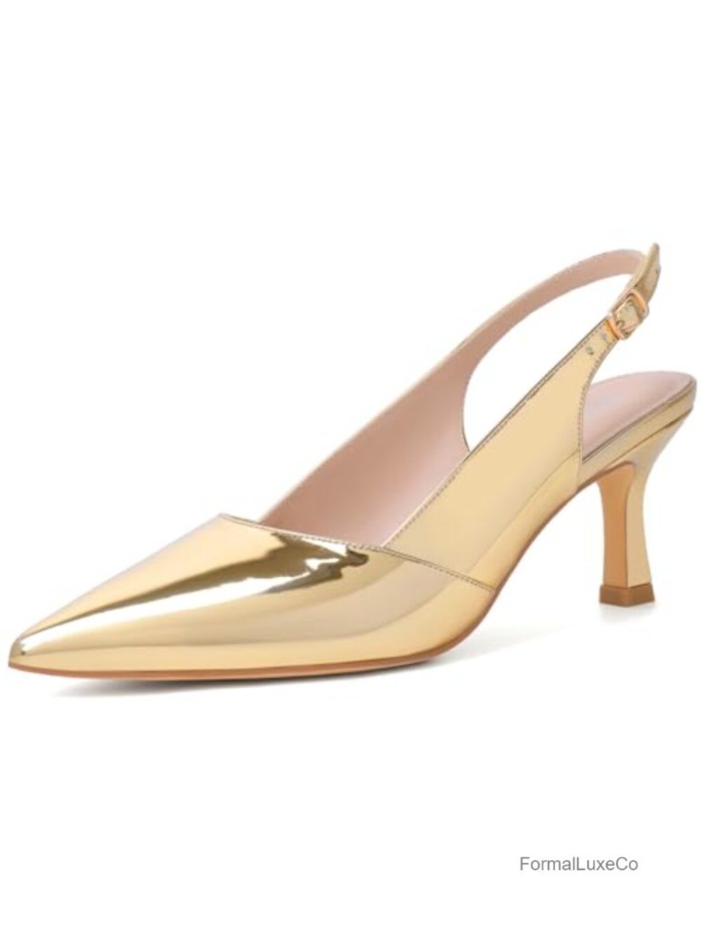 Kitten Heel Slingback Pointed Closed Toe Pump Faux Leather